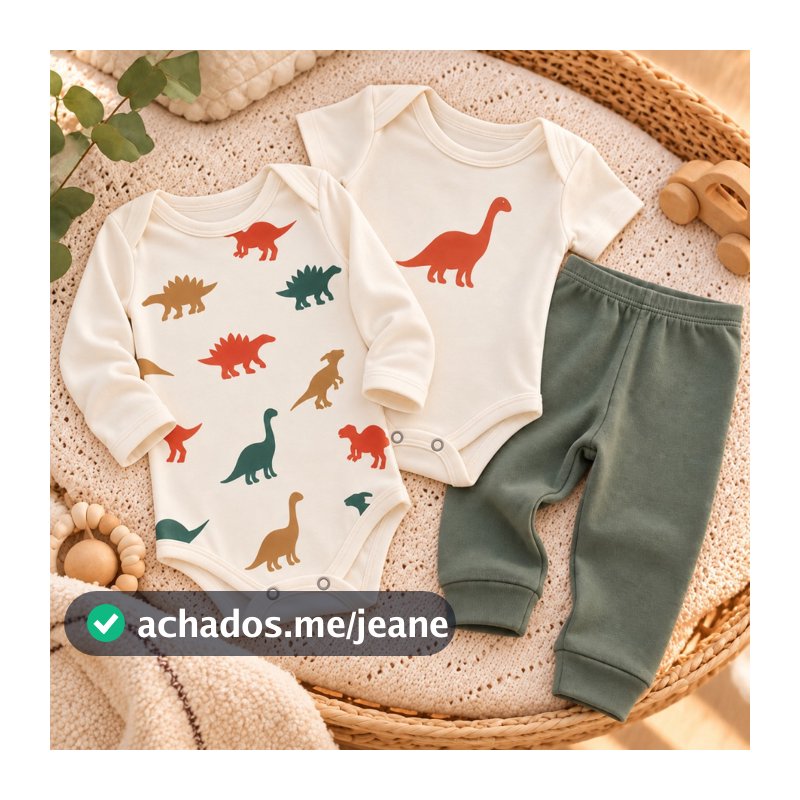 Kit Conjunto Bebê 3 Peças Trio Algodão: Body Calça Mijão ou Regata Shorts Estampas Divertidas Enxoval Menino Verão Inver