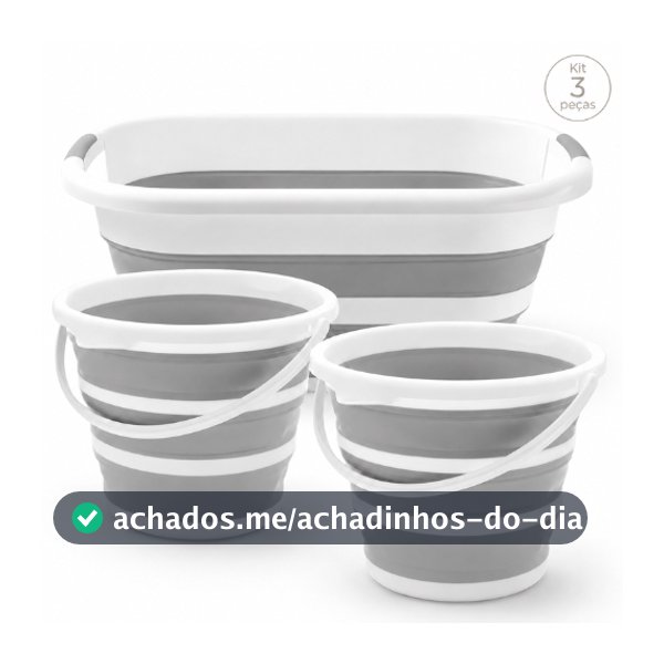 Kit 3 Peças 1 Cesto Retrátil 26L e 2 Baldes 10L Powermaid