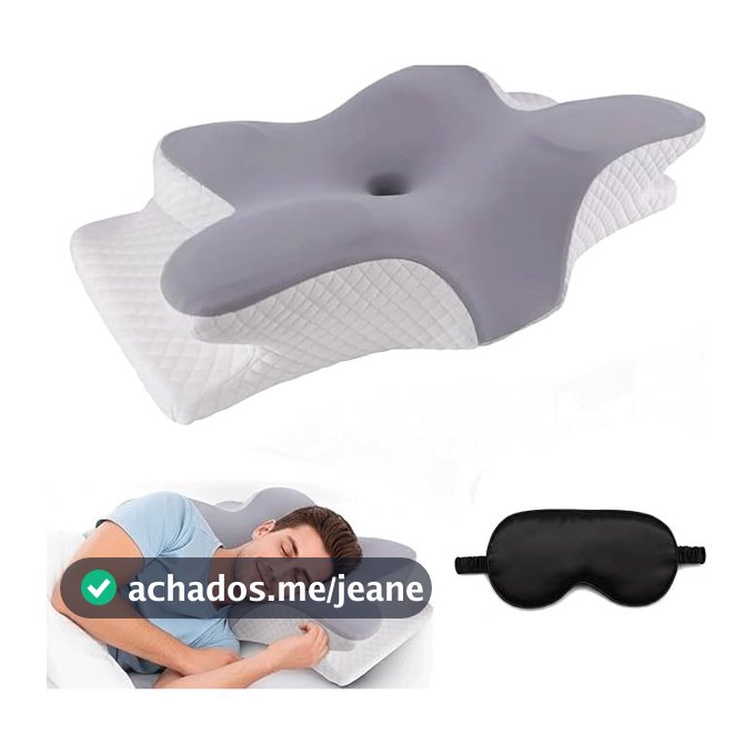 Travesseiro cervical para aliviar dores no pescoço –Travesseiro ergonômico de espuma viscoelástica com máscara de dormir