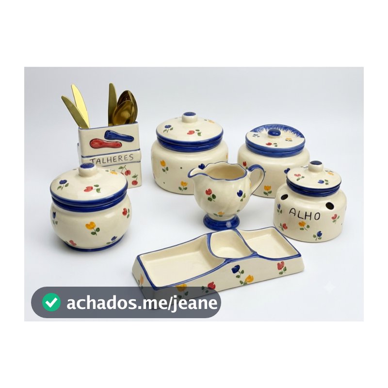 Kit Cozinha Cerâmica Artesanal Completo Pintado À Mão Saleiro Alho Detergente 6 Pçs