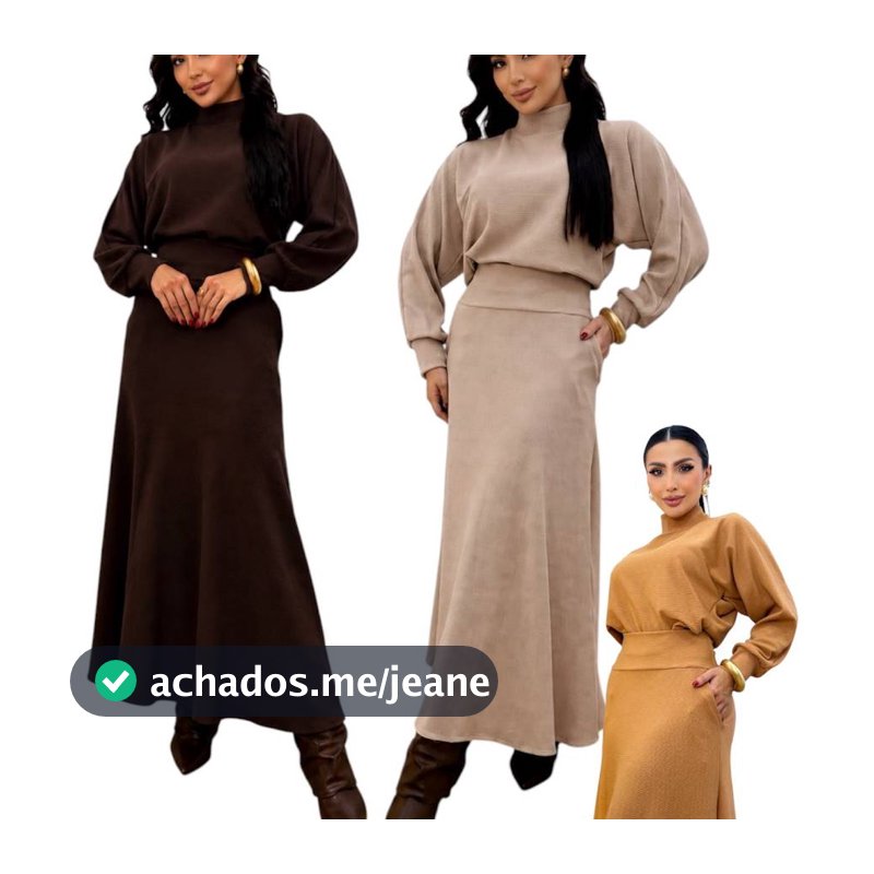 Conjunto Elegante em Malha Importada Saia Longa Com Bolso y Blusa Manga Morcego Moda Evangélica