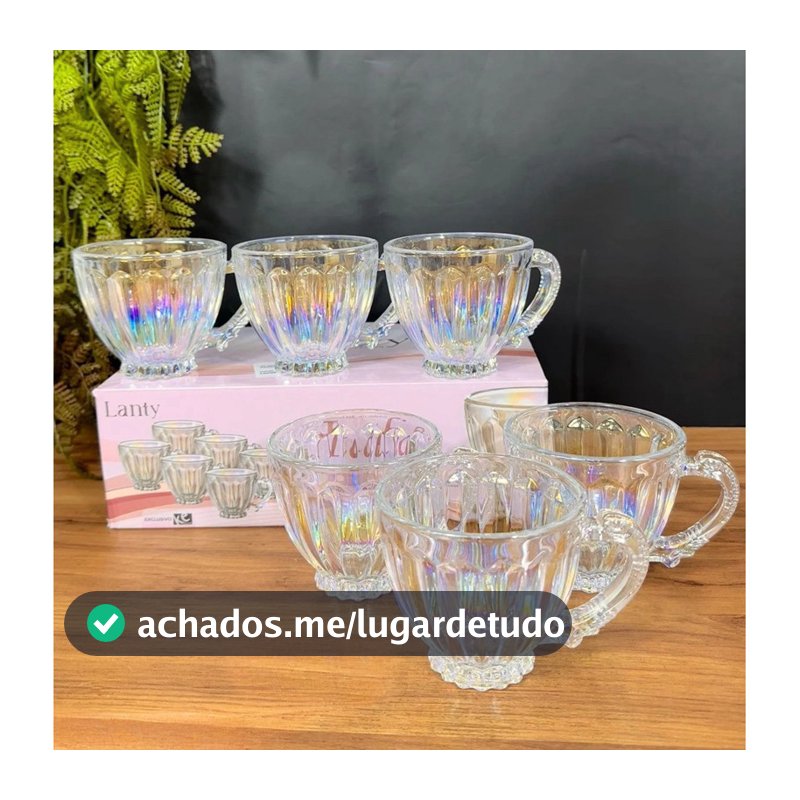 Xícaras de Chá Café 200ml Itália Rainbow Ambar Jogo 6 Peças Canecas Cristal Brilhante Luxuoso Rose