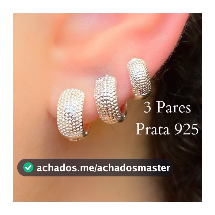 Trio Brincos Prata 925 Argolas Feminina Craquelada Fecho Click Joia Texturizada Delicada Direto de Fábrica 3 Pares