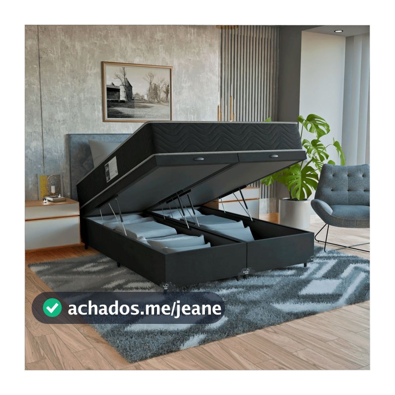 Cama Box Baú Queen + Colchão Prime Espuma D45 Suede Preto