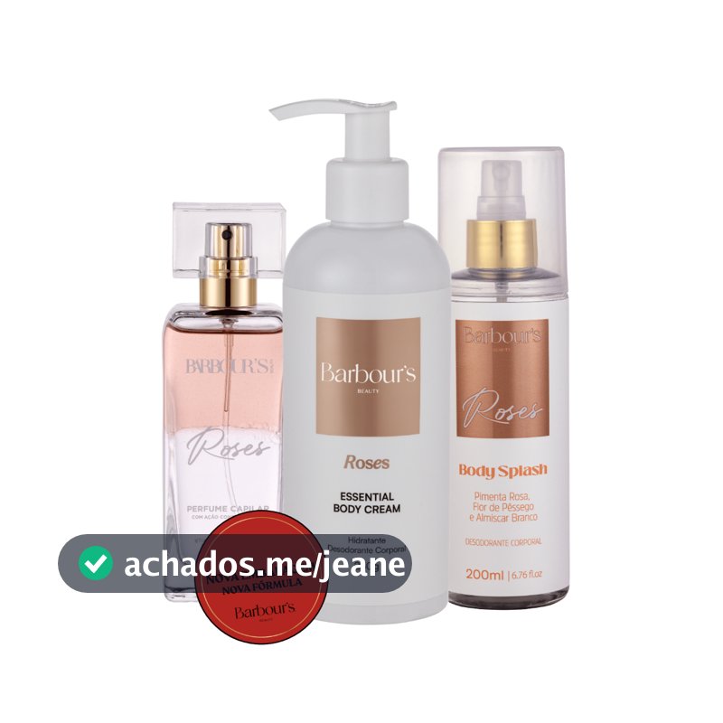 Kit Body Splash Hidratante Corporal Perfume Capilar Roses Barbour's Beauty