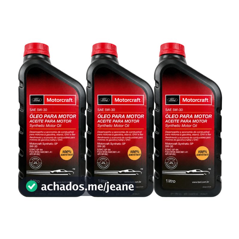 Kit 3L Óleo Sintético FORD Motorcraft 5w30 API SP 1L