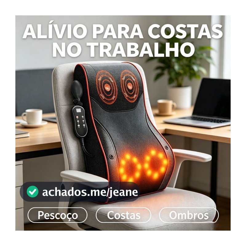 Almofada Massageadora Shiatsu Lombar Aquecimento Controle Remoto 3 Modos Encosto Cadeira Alívio Dor Pescoço Ombros Costa