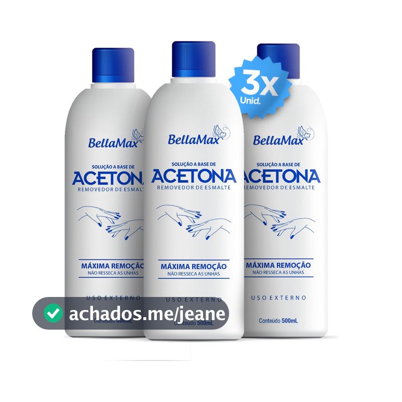 Kit 3 Unidades De Acetona  500ml Base Sem Manchas Vegetal Para Unhas Manicure Pedicure Bellamax