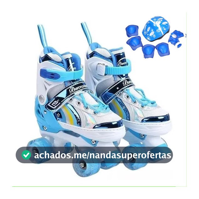 Patins 4 Rodas Infantil Menino Azul Com Luz De Led Patins Criança Com Kit Proteção Promoção