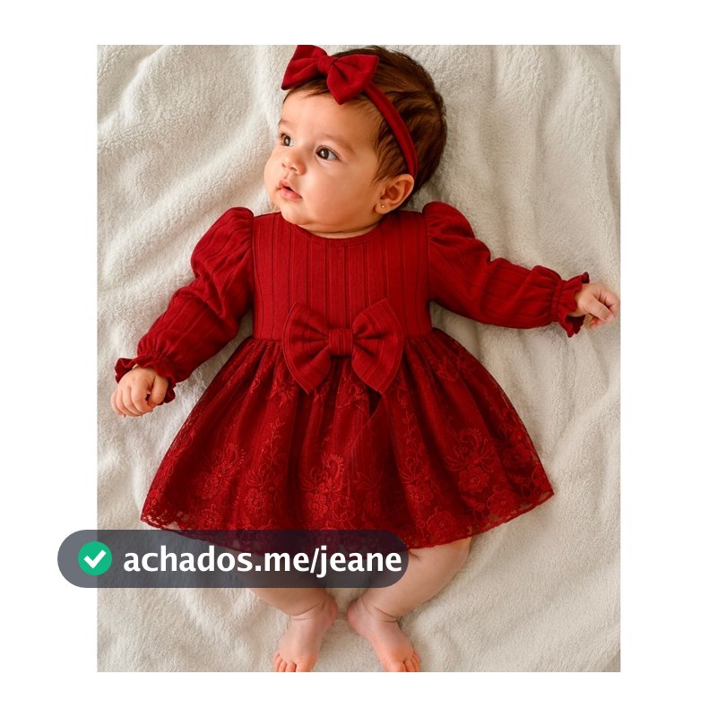 Vestido Bebê Encanto Vermelho com Renda e Laço Mia
