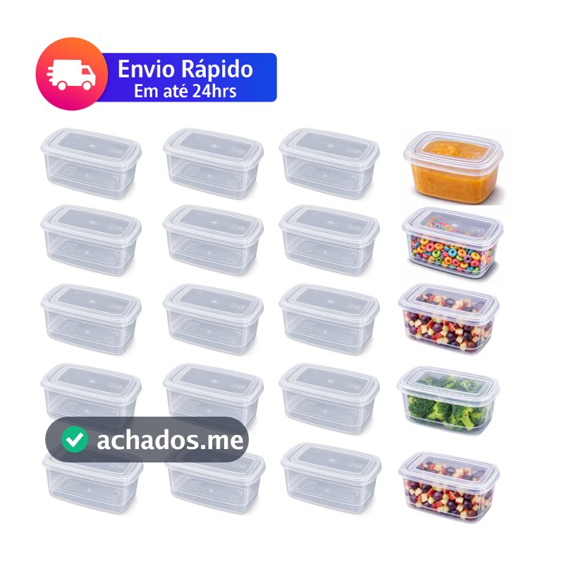 Kit Pote Retangular 260ml com Tampa, Jogo Pote Plástico BPA free Conjunto Pote Mini Retangular Fitnes