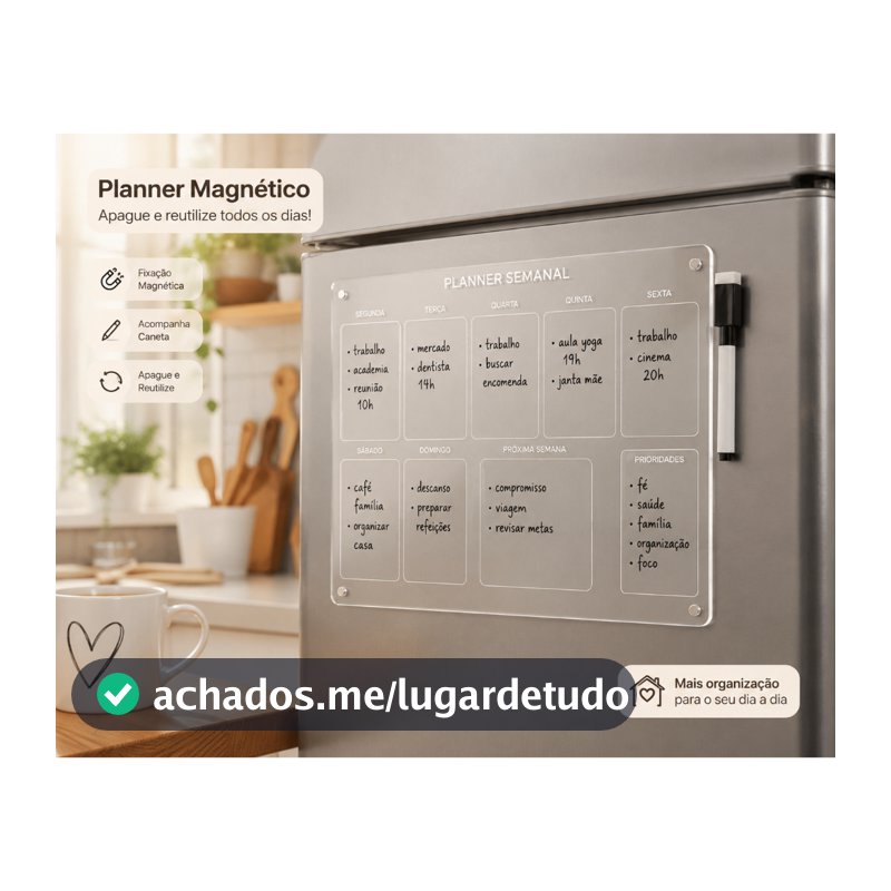 Lousa Planner Magnética Para Geladeira Semanal Mensal Anotações Acrílico Reutilizável Com Caneta
