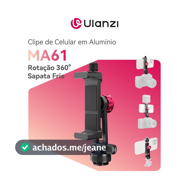 ULANZI MA61 Clipe de Celular em Alumínio 360° com Cold Shoe, para iPhone e Samsung, Vlog e Tripé