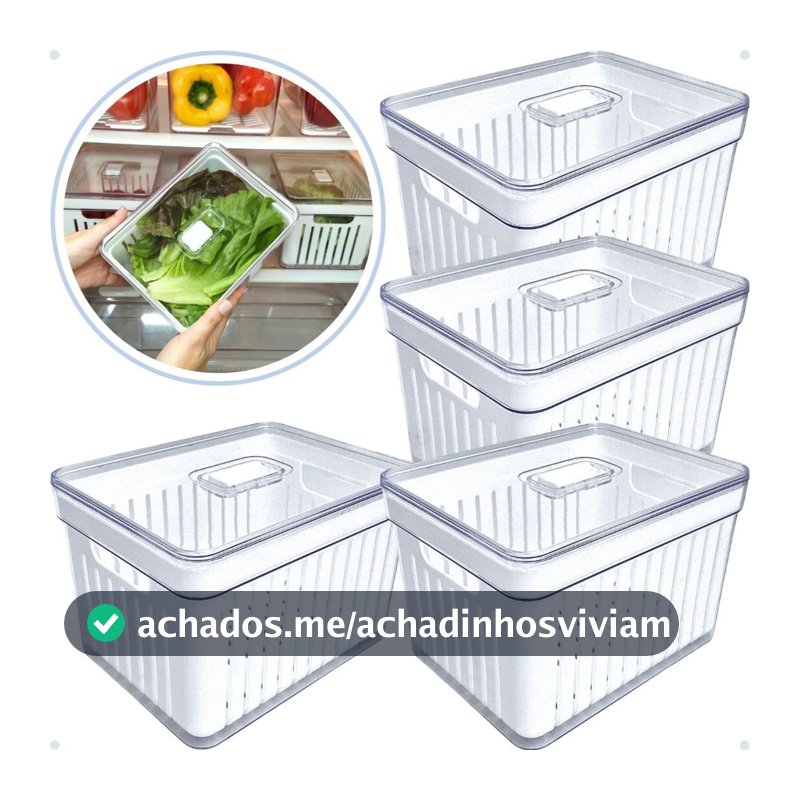 Kits Organizadores De Geladeira Clear Com Tampa E Cesto Drenagem