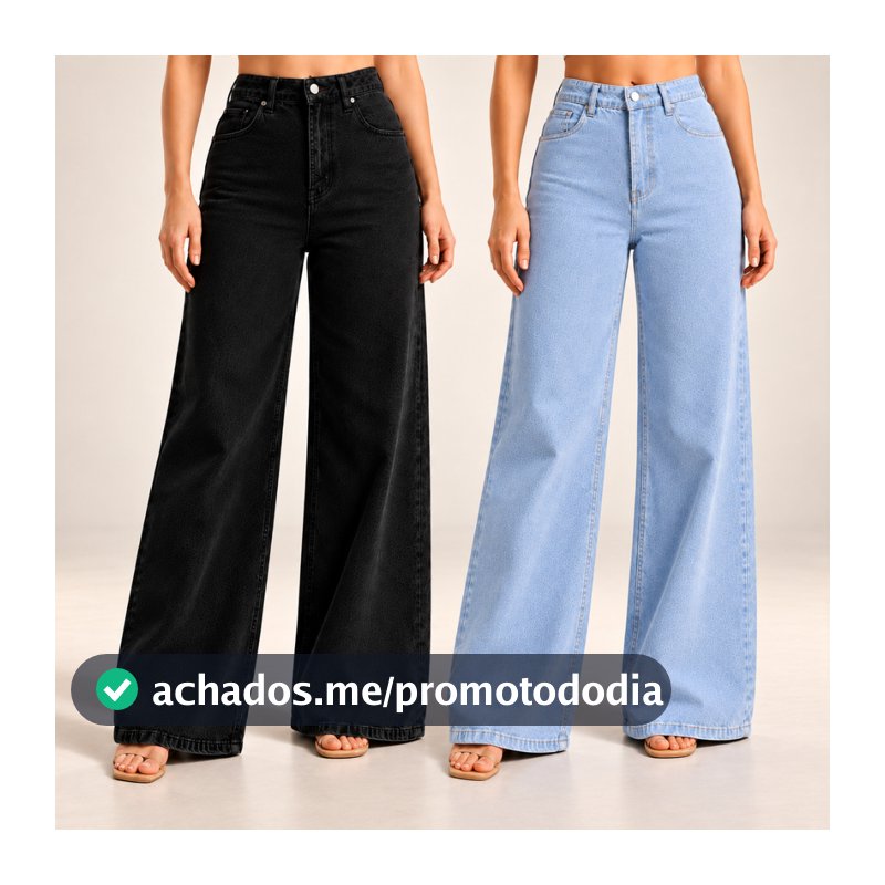 Calça Jeans Wide Leg Feminina Pantalona Cintura Alta 100% Algodão Premium Não Encolhe Perna Larga Blogueira