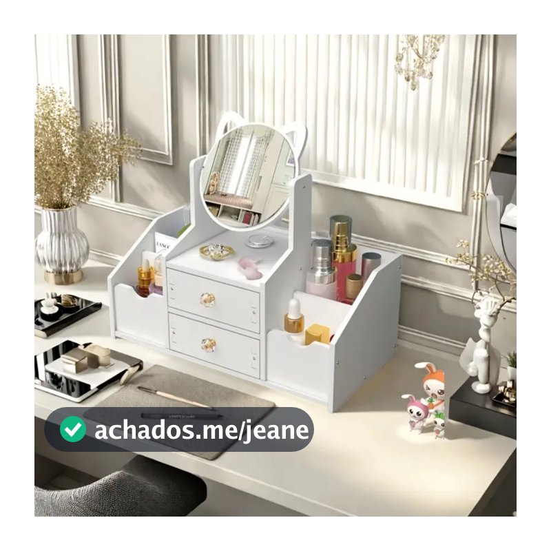 Porta Maquiagem Organizador de Cosméticos com Espelho e 2 Gavetas Estilo Moderno