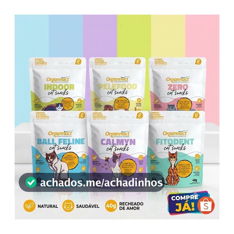 PETISCOS PARA GATOS FUNCIONAIS - ORGANNACT 40G - NATURAL INDOOR - CALMYN - ZERO - FITODENT - PELEFOOD