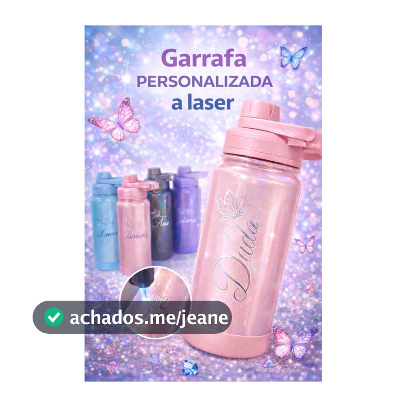 Garrafa Termica Perolizada 600ml Personalizada a Laser | Nome Gravado Prata | Squeeze para Academia Fitness