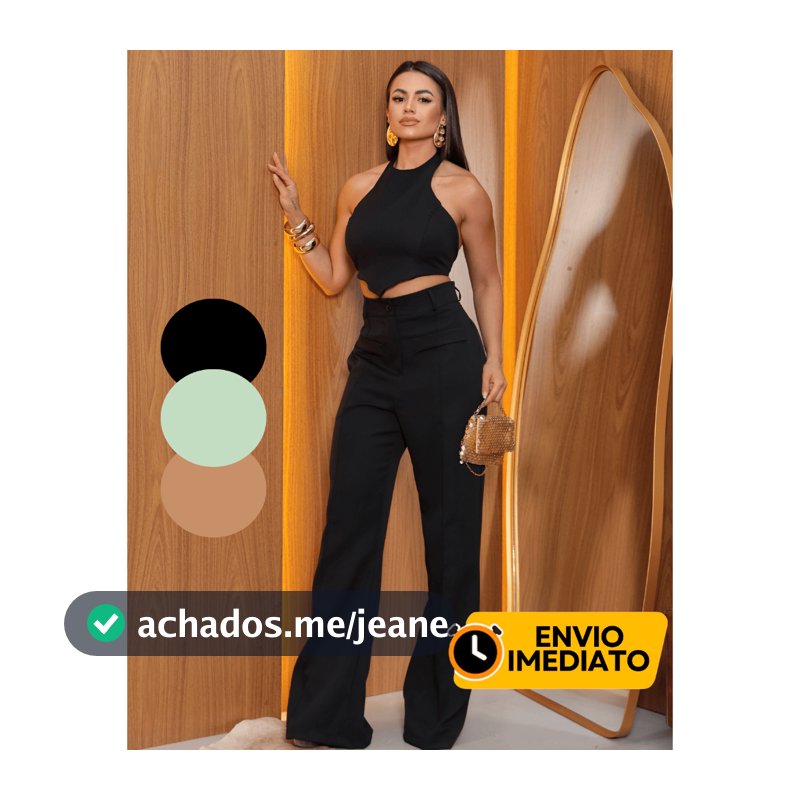 Conjunto em Alfaiataria Feminino Calça Pantalona Social Com Cropped Costas nua Elegante