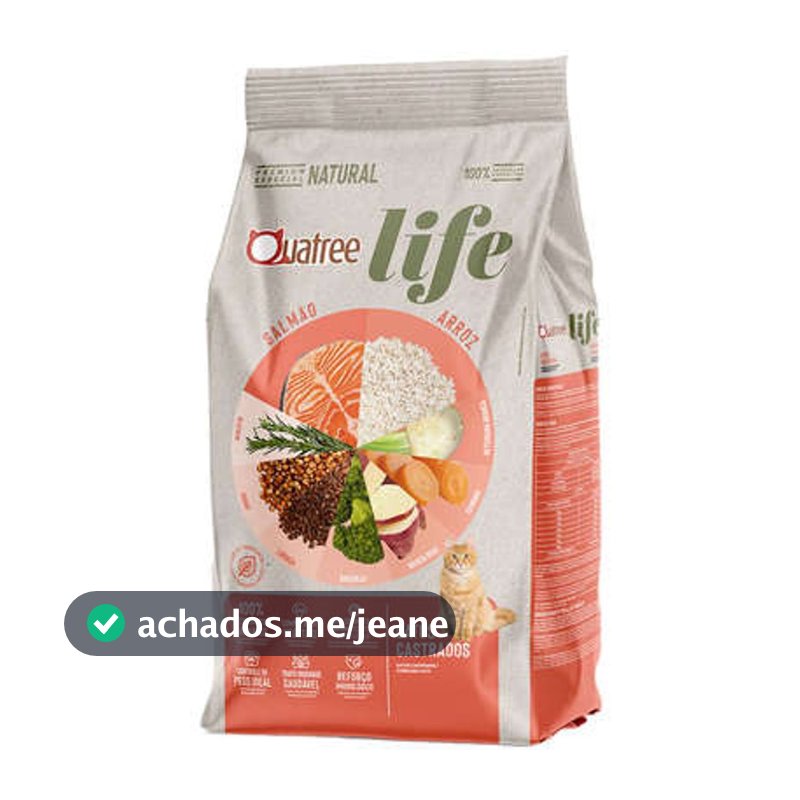 Ração Life Gatos Castrados Salmão e Arroz Quatree 10.1kg