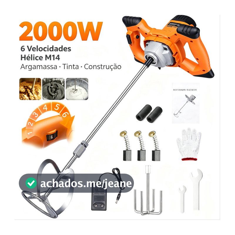 AITOOLZO Misturador Elétrico Profissional 2000W 6 Velocidades Para Argamassa, Massa Corrida e Tinta