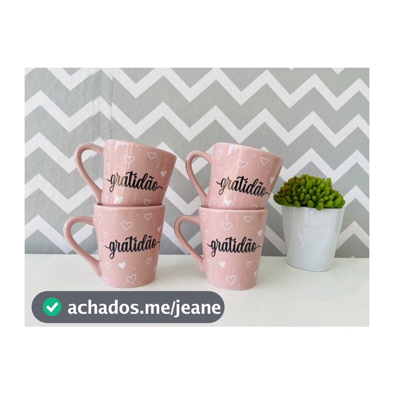 Jogo 4 Xícaras / Canecas Porcelana Rosa Café Decorada Gratidão