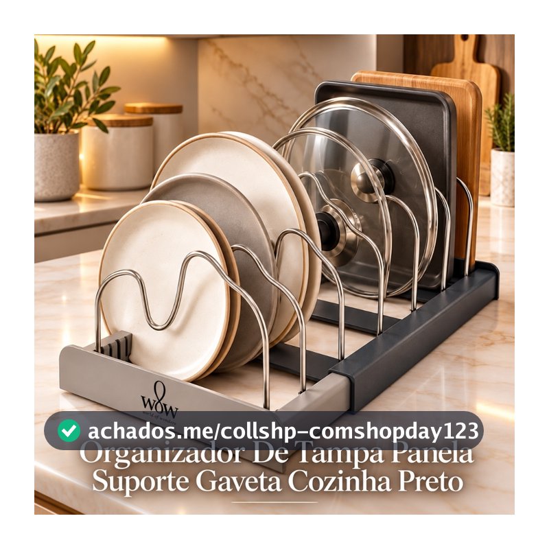 Organizador De Tampa Panela Suporte Gaveta Cozinha Preto