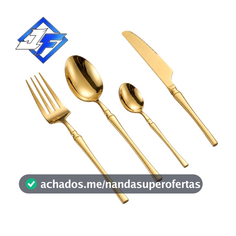 Conjunto de 24 Talheres de Aço Inoxidável Dourado Conjunto de Talheres Cintura Fina Dourado Série Deluxe