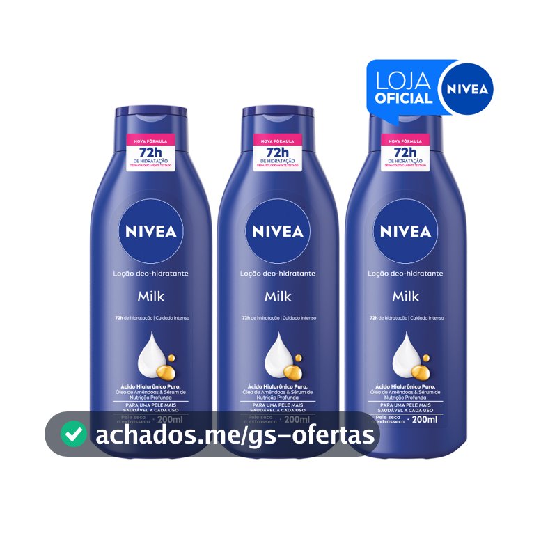 NIVEA Loção Hidratante Milk Pele Seca a Extrasseca 200ml - 3 Unidades