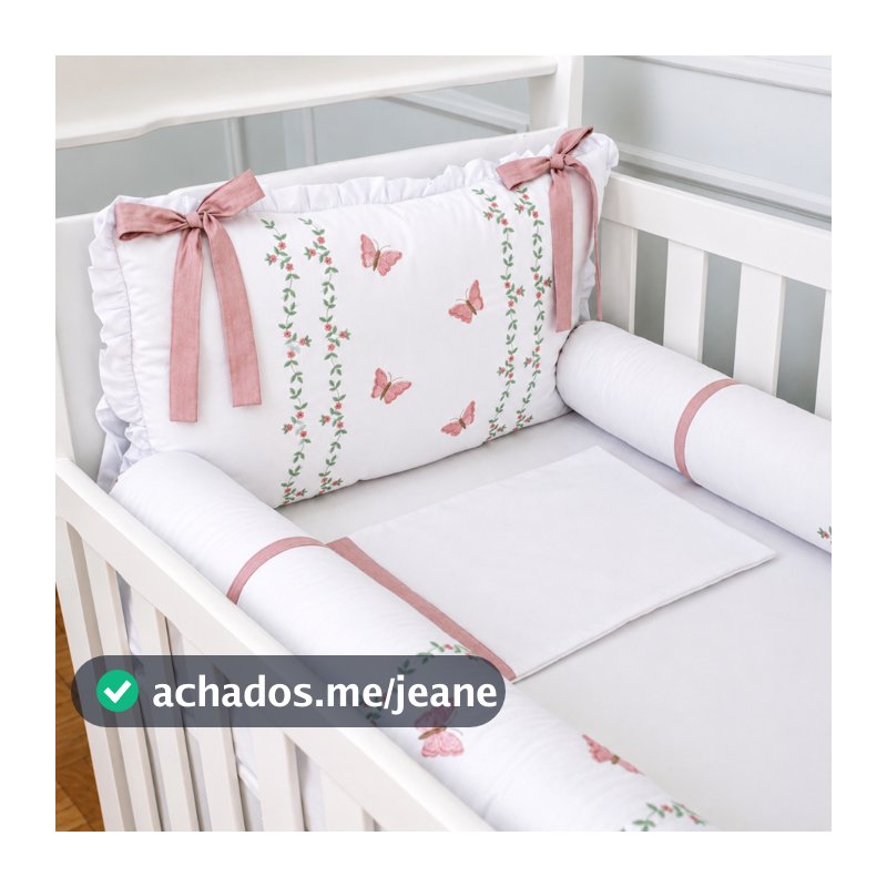 Kit Berço Americano Luxo Jardim Encantado Borboleta  Flores Menina Bordado 100% Algodão Enxoval Bebê