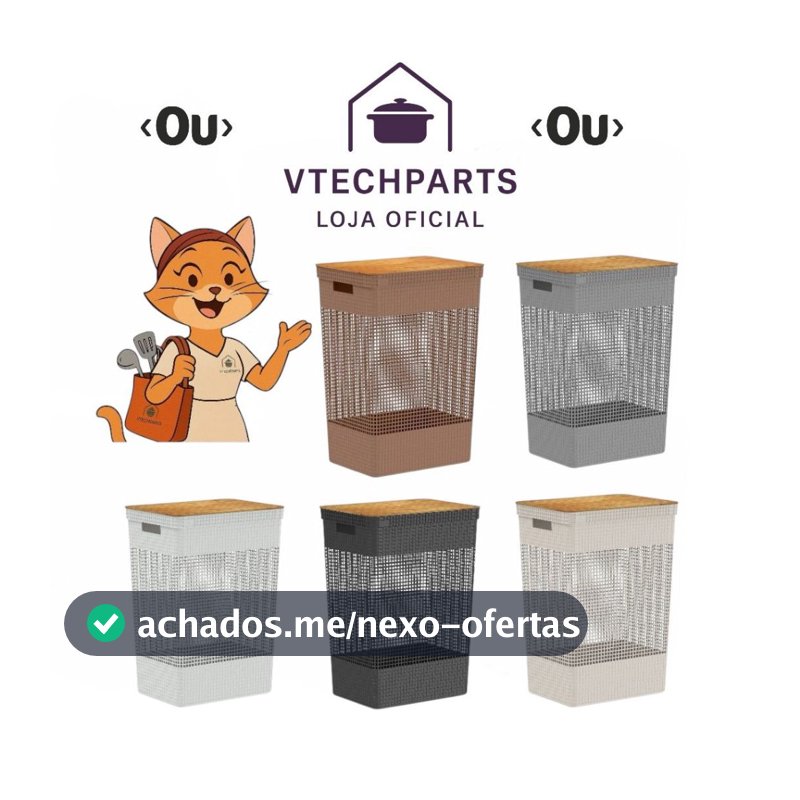 Cesto De Roupas OU Grid Com Tampa De Bambu 49 Litros 5 cores disponíveis