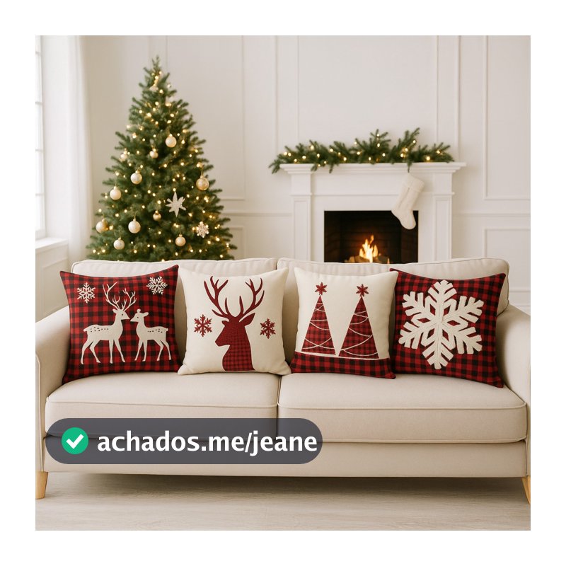 Kit  4 Capas de Almofadas Decorativas 45x45cm de Natal Papai Noel Casa  Sala Quarto e Decoração