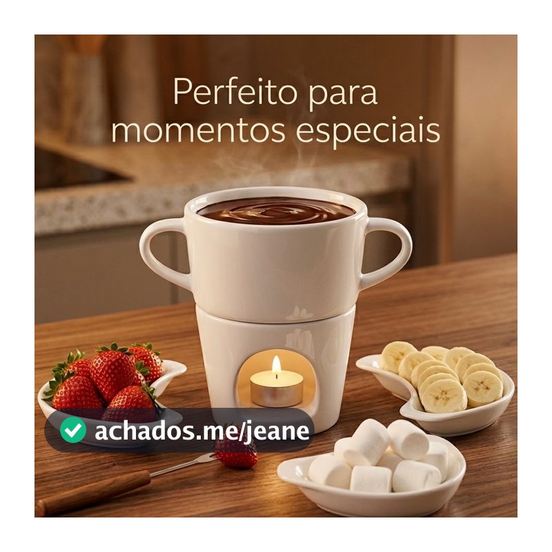Fondue de Porcelana Branca para Chocolate e Queijo com Vela | Presente Romântico