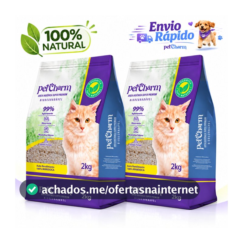 Areia Higiênica para Gato Pet Charm Mandioca Biodegradável Sustentável Controle de Odor 2kg ou 4kg