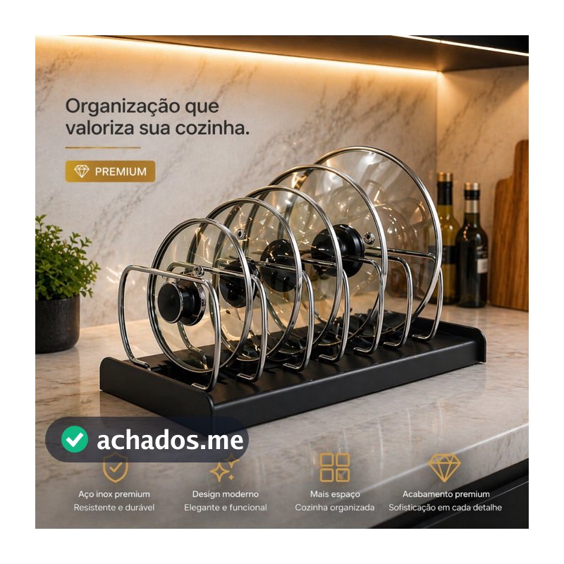Organizador Suporte Tampa Formas Louças Panelas Cozinha 7 Divisórias Ajustável Bancada Armário