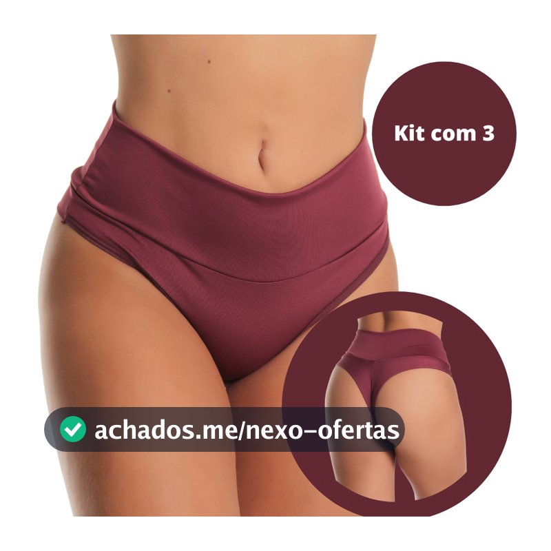 3 Calcinhas Modeladora Cós Alto Fio Duplo Kit Lingerie