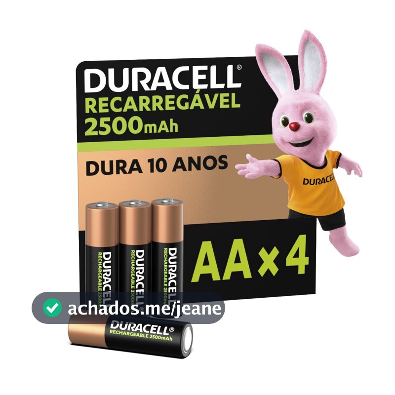 Pilha Recarregável AA Pequena Duracell Com 4 Unidades