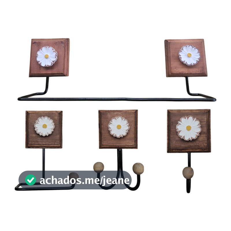 Kit Banheiro Artesanal Com Flor Em Madeira Rustico 4 Peças Decorativo