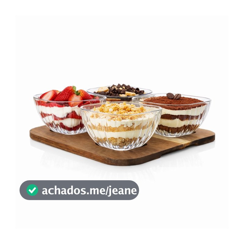 Jogo 4 Bowls em Vidro Petisqueira Multiuso Sobremesa 280ml Texturizado C/Base