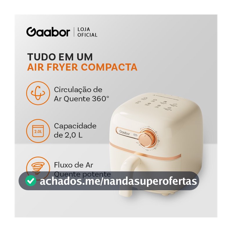 Gaabor Air Fryer 1,4L Revestimento Antiaderente Controle de Temperatura Constante Timer Botão Único 900W AF20M-YE01A