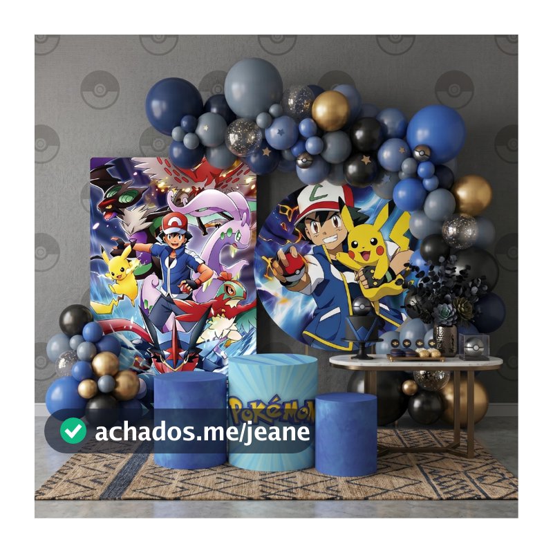 Capa Decorativas Painel Redondo Trio Cilindro Pokmon Piikachu Ash Festa Infantil Decor  Bibi Painéis