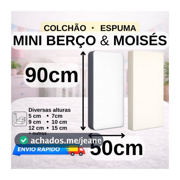Colchão ou Espuma 90x50cm D18 Hipoalergênico para Mini Berço Moisés Altura Sob Medida Personalizada