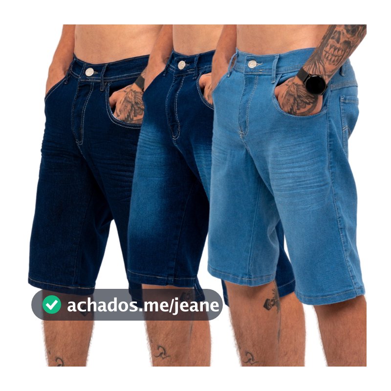 Kit 3 Bermudas Jeans Masculina Lycra Elastano.