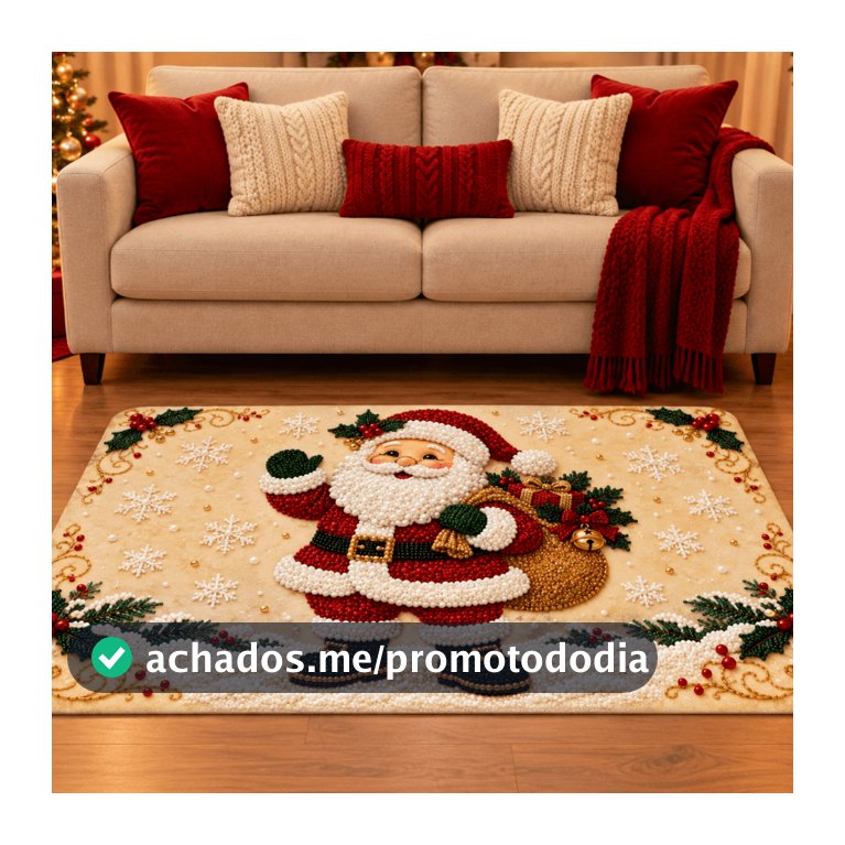 Tapete de Sala Natalino Emborrachado Antiderrapante 118x78cm Decorativo Natal Merry Christmas para Sala e Quarto