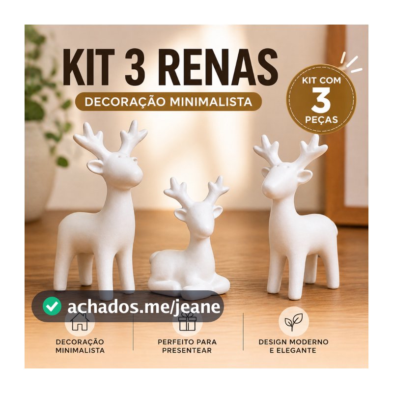 Kit 3 Renas Decorativas Minimalistas Cervo Enfeite Sala Quarto Decoração Moderna