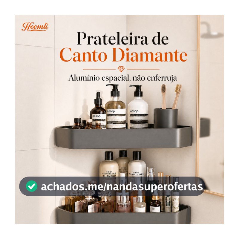 Prateleira de Canto Heemli Banheiro sem Furo Alumínio Preta para Shampoo Box
