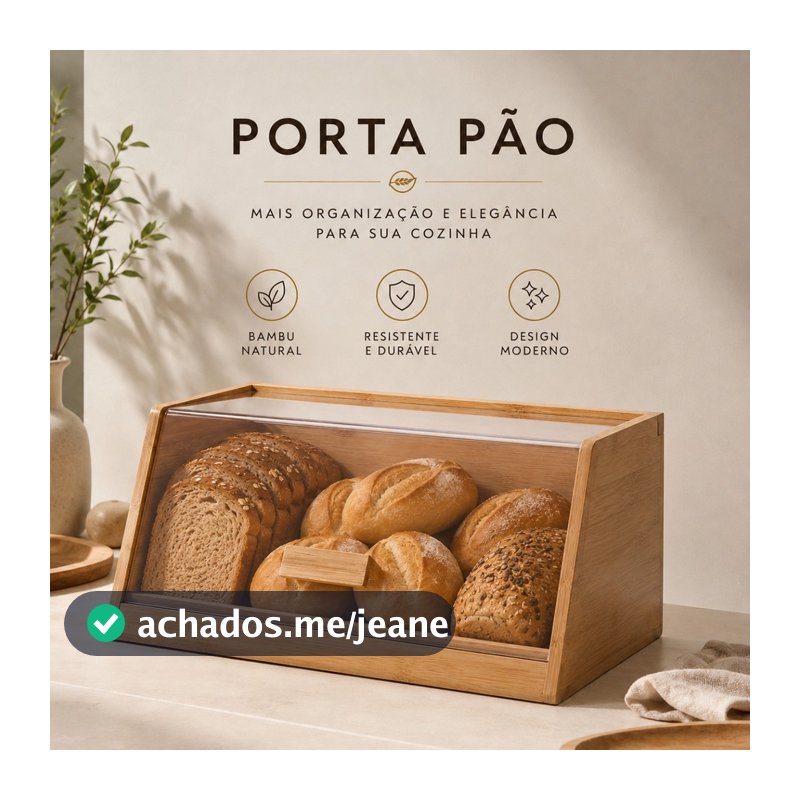 Porta Pão Bambu Com Tampa Acrílica Organizador Cozinha Porta Mantimentos Pães Bolos Biscoitos Decorativo