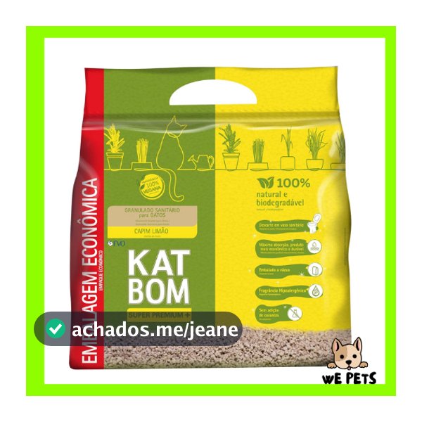 Areia 6kg (Granulado) Sanitário Katbom Capim Limão Econômico para Gatos