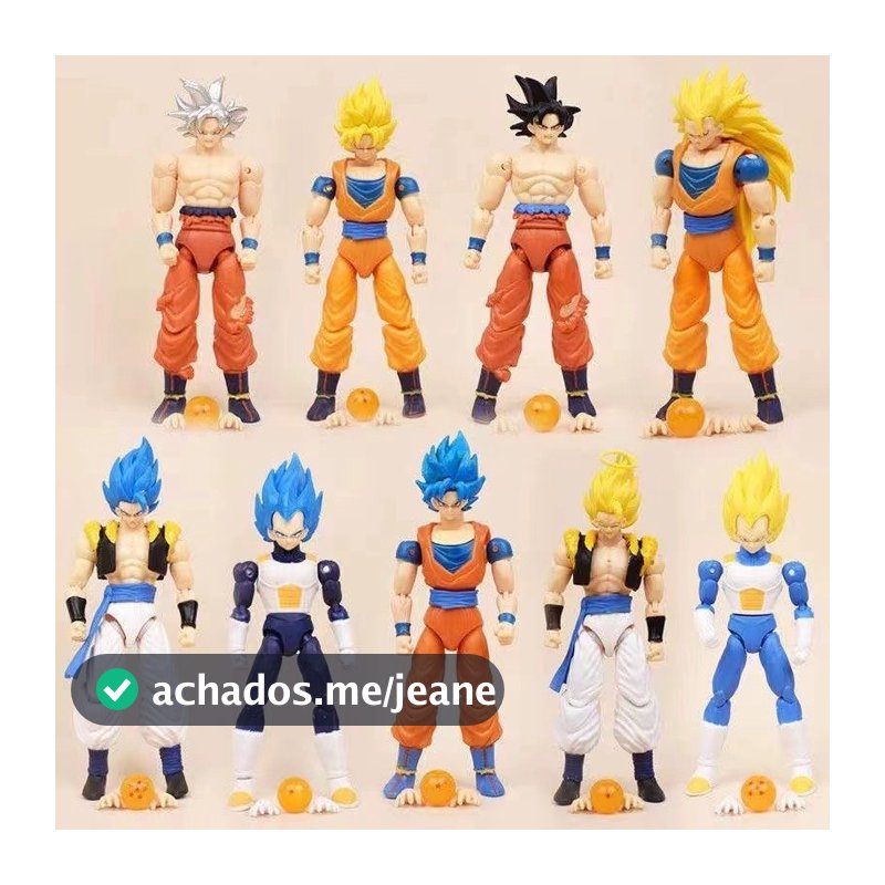 Bonecos Dragon Ball Super 15 cm Articulados Goku Instinto/Vegeta SSJ/Gogeta Blue/Vegetto P. Entrega