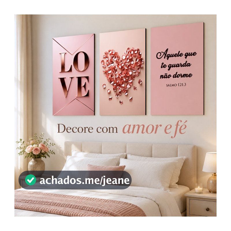 Quadros 3 Peças Love Rosa, Decoração De Amor, Decoração De Quarto  Versículo Bíblico
